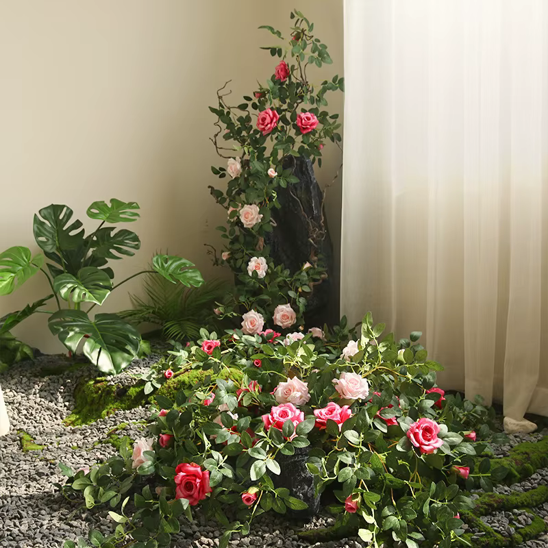 Rose vigne artificielle plante verte rotin maison jardin déco arbre de noël accessoires bricolage fond fleur mur matériel fenêtre affichage