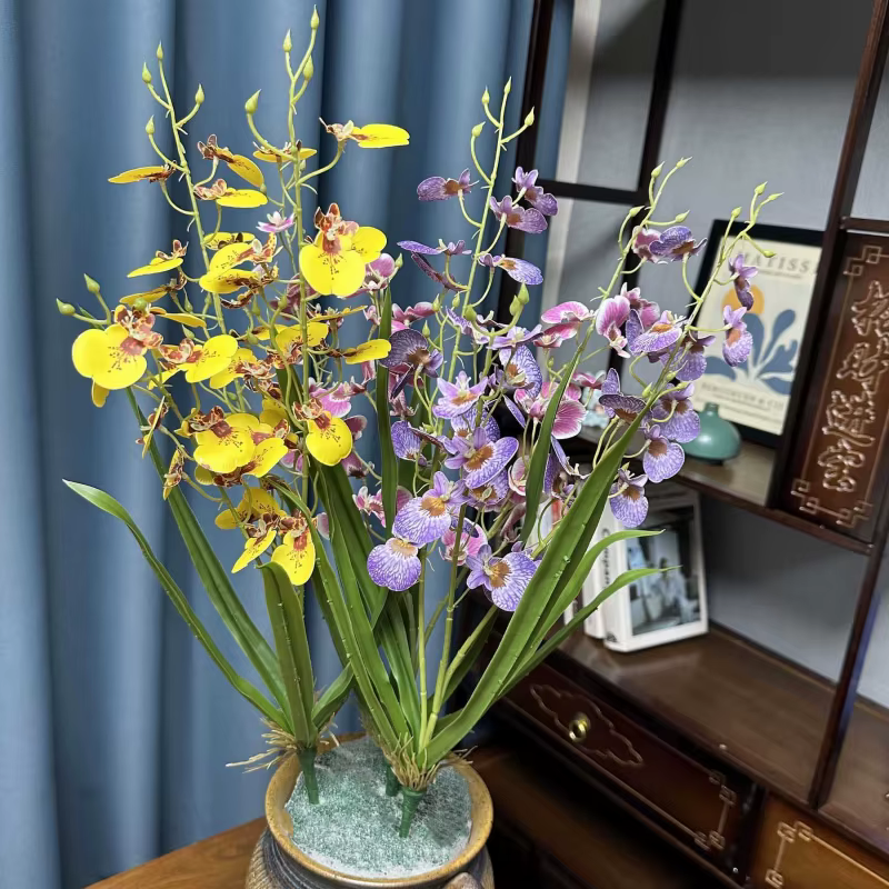 2pcs Bouquet de fleurs Oncidium artificielles Trois fourches Plante