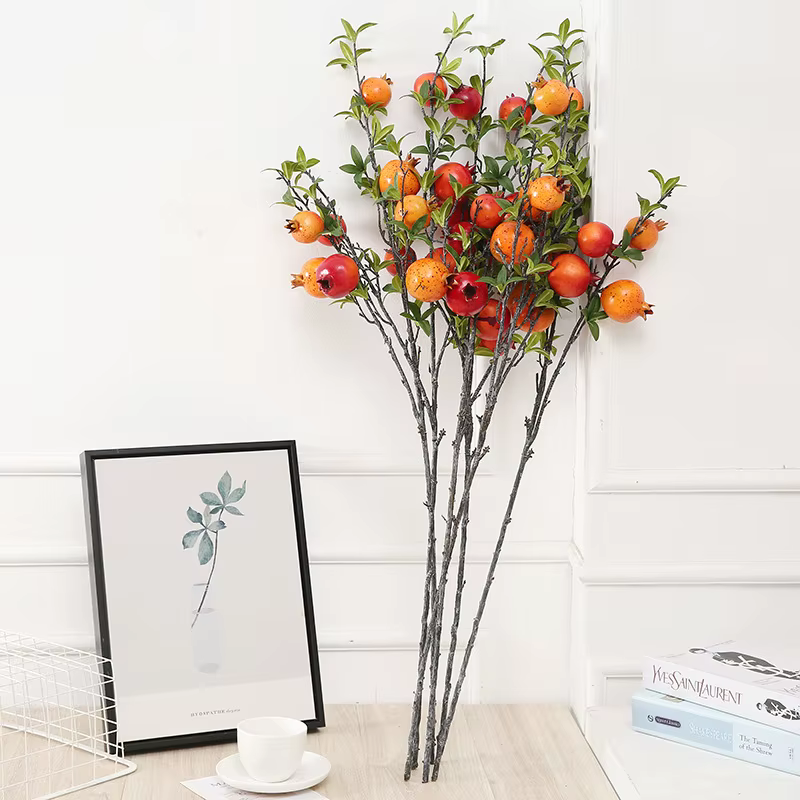 Nouvelle grenade artificielle longue branche 6 Fruits artificiels fleurs pour la maison fête de mariage Tabel décoration décor de noël