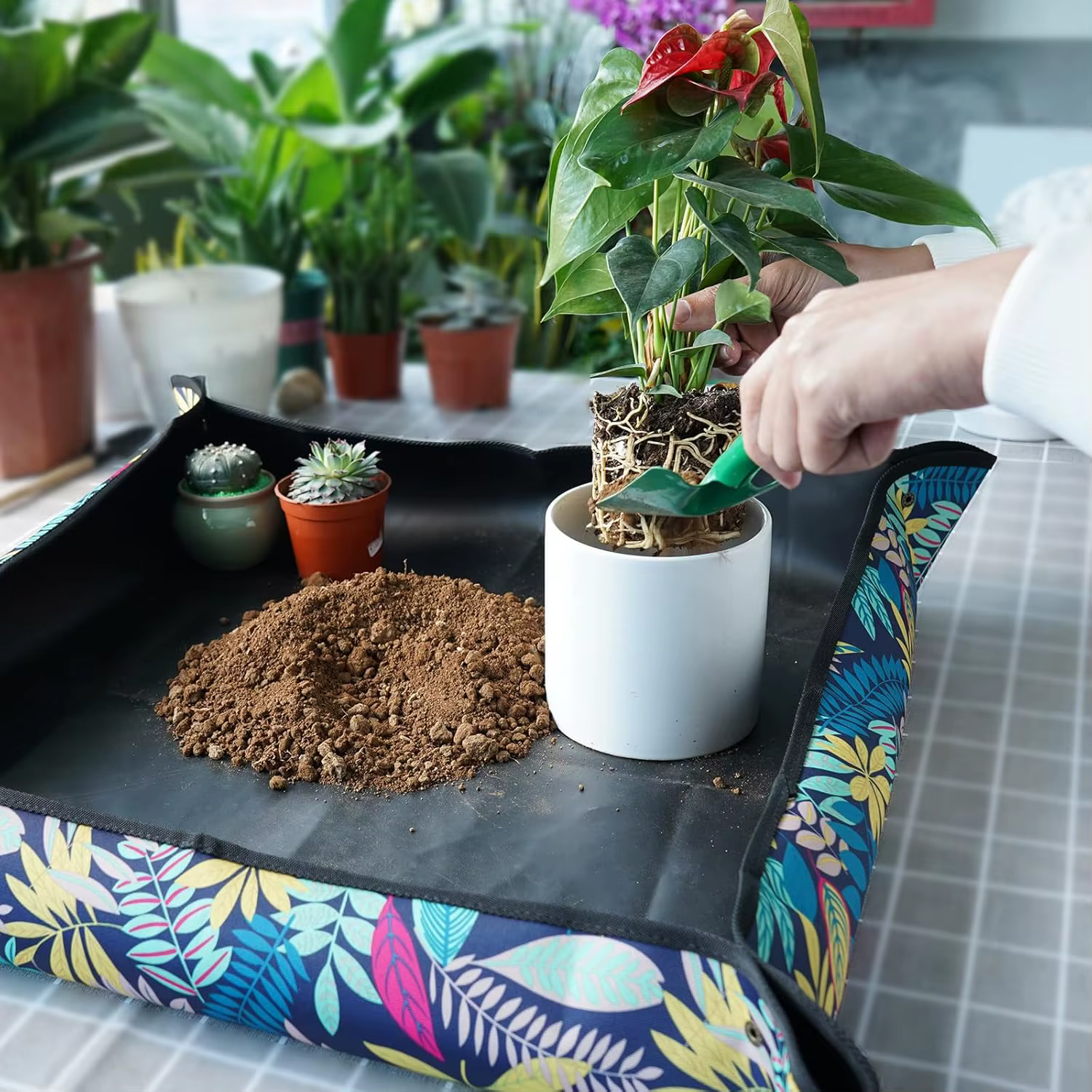 Tapis de repotage pliable imperméable en PE 50cm*50cm pour plantes