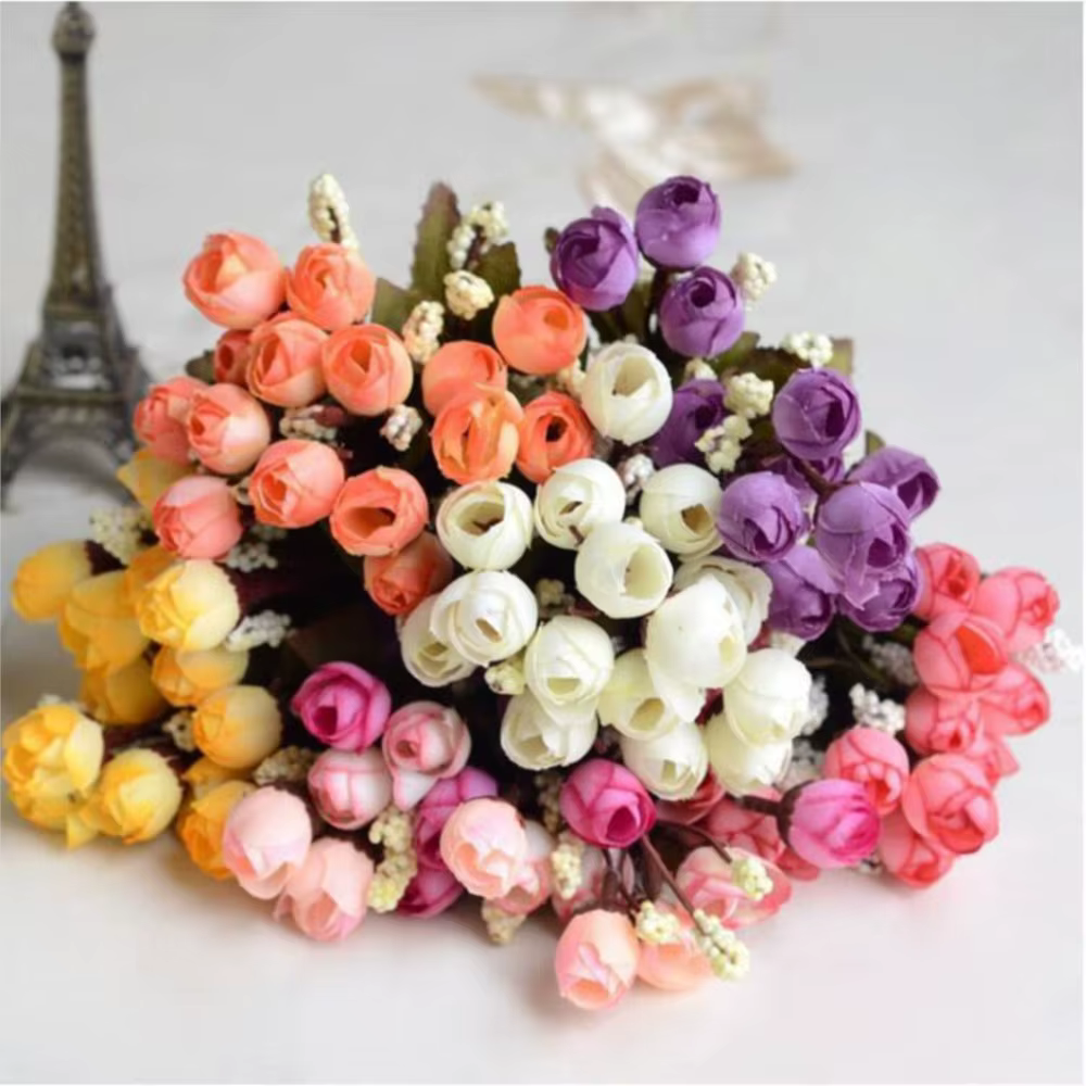 15 têtes/Bouquet petits bourgeons Roses Bract Simulation fleurs soie Rose