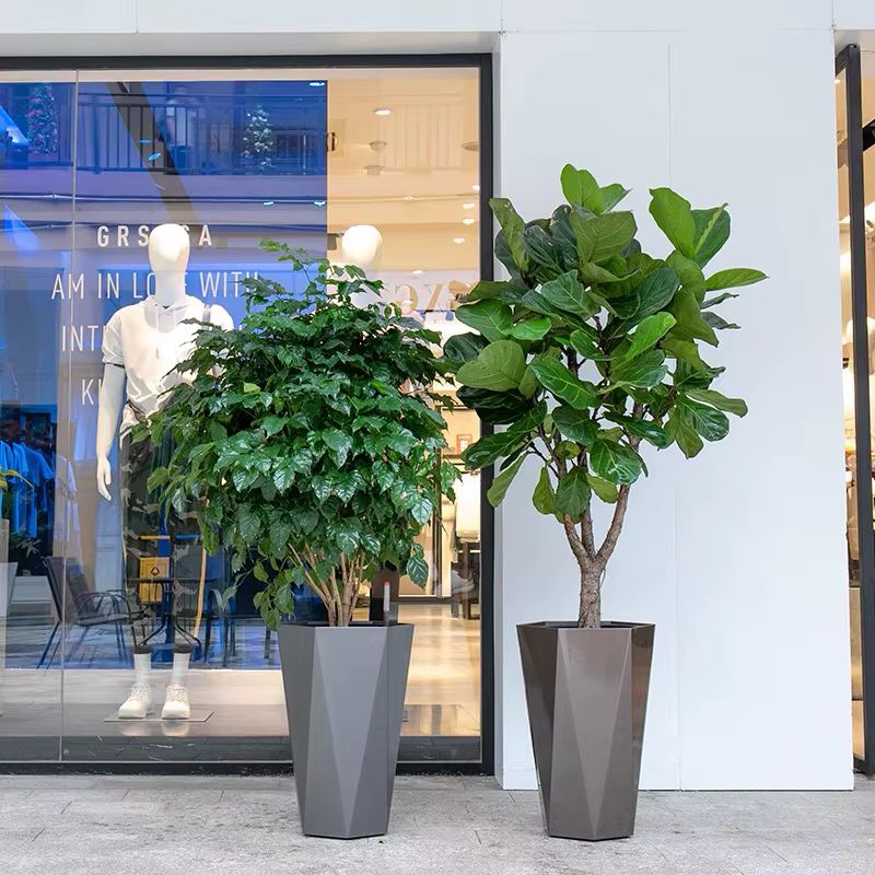 Grand pot de fleur rectangulaire en acier pour l'extérieur et l'intérieur
