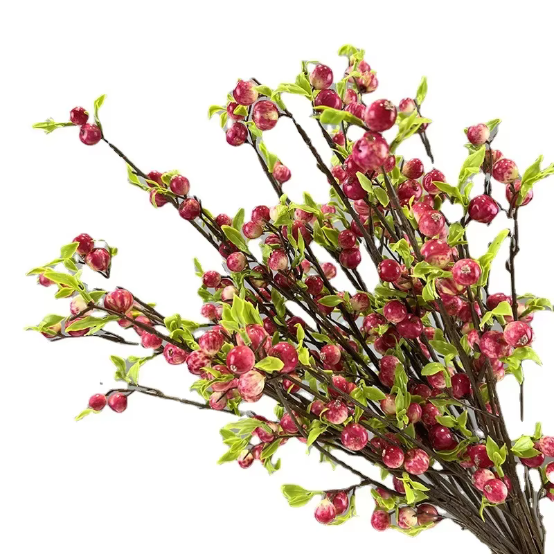 Plante verte en caoutchouc souple pour la décoration de la maison, simulation de petite pomme, branche de baie, floral, richesse artificielle, balcon