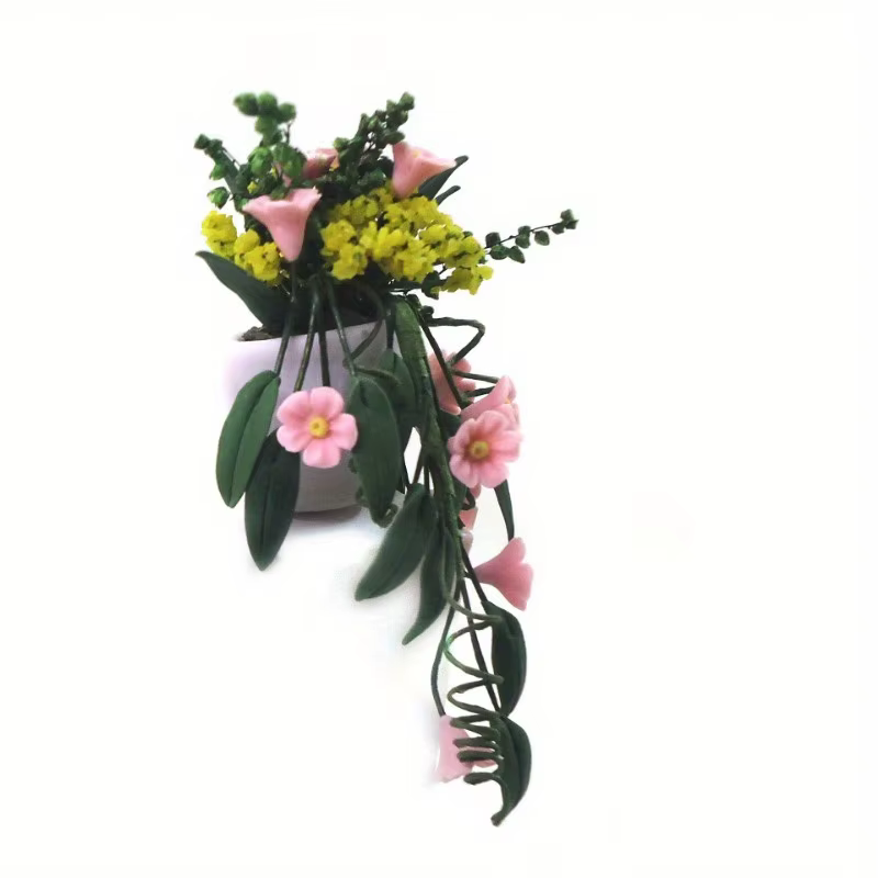 Mini fleur d'argile blanche tenture murale Pollen chrysanthème vigne panier de fleurs