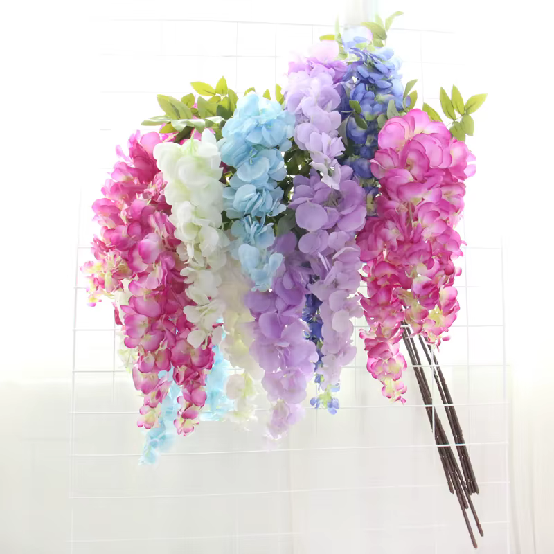 Guirlande de fleurs artificielles de glycine pour décoration murale