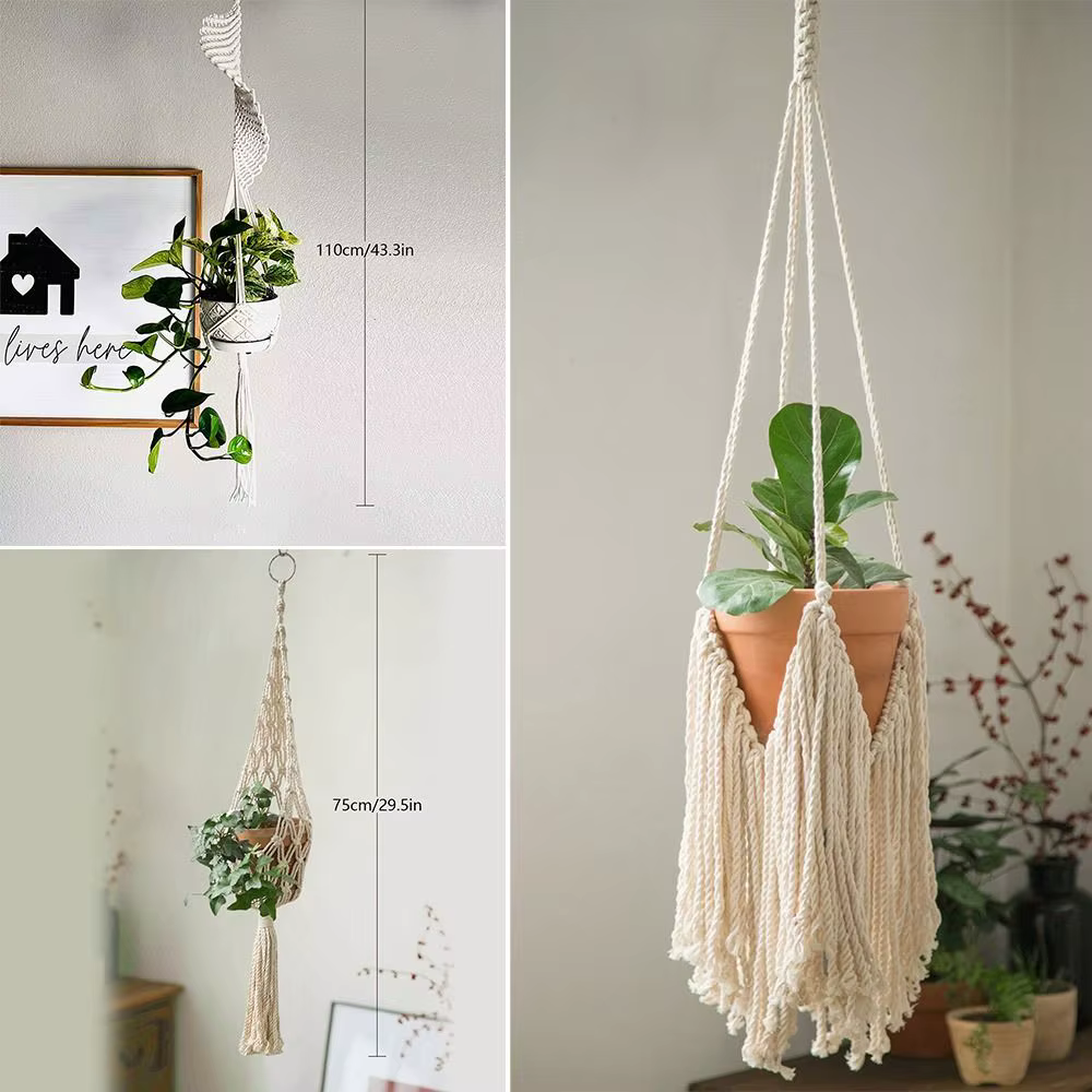 Porte-plantes suspendus en macramé pour salon intérieur