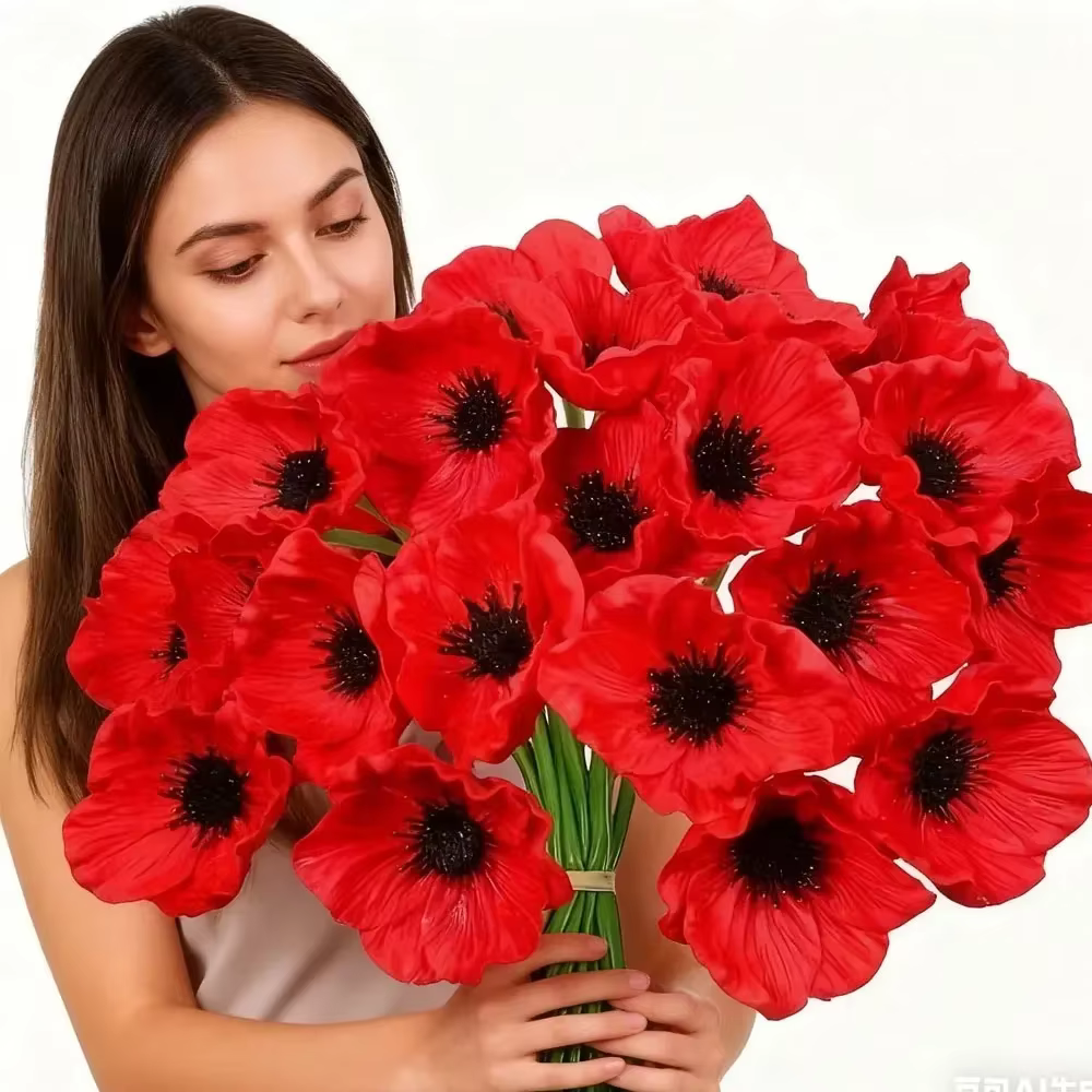 6/12 pièces de fleurs de coquelicot rouges réalistes - Coquelicots artificiels pour la couleur et le volume