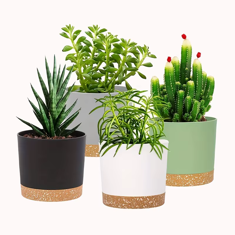 Lot de 4 pots de fleurs ronds de 5 pouces avec fond amovible
