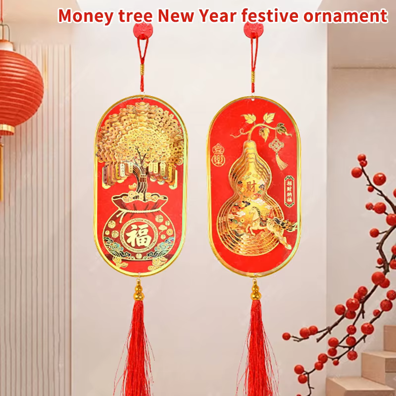 Nouvel arbre à monnaie 3D avec gourde dorée et pendentif