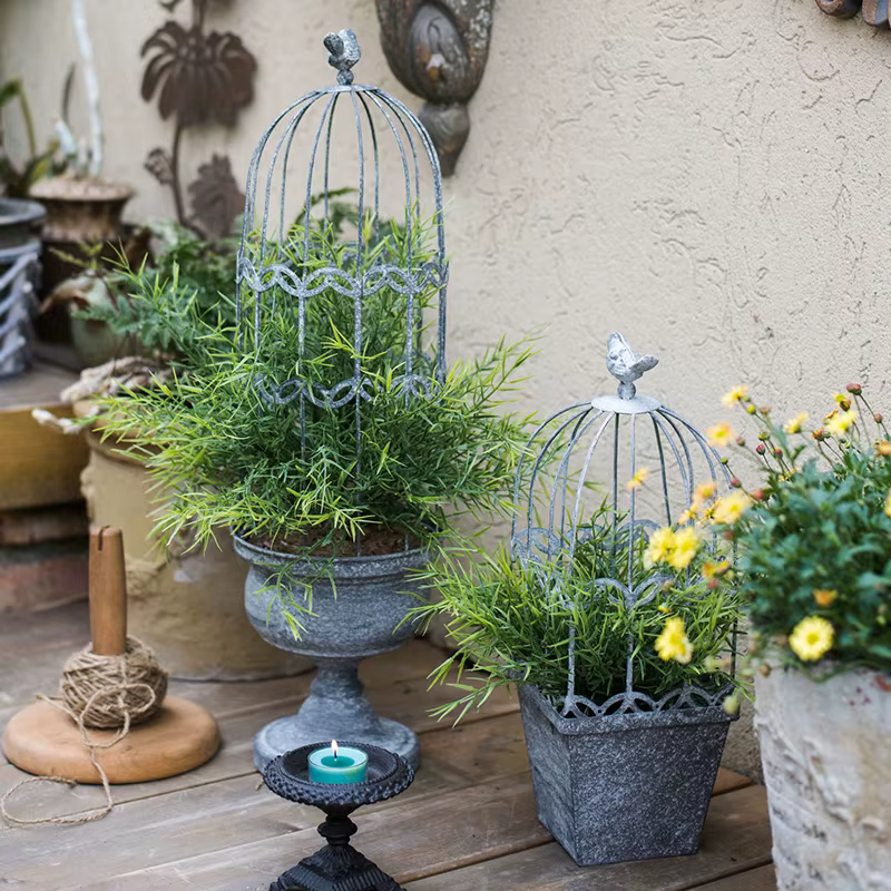 Cage à oiseaux Vintage, décoration florale, Pot de fleur, jardin, cour, jardin Rural, cage à oiseaux rustique, décoration de maison, décor de cour de maison Vintage