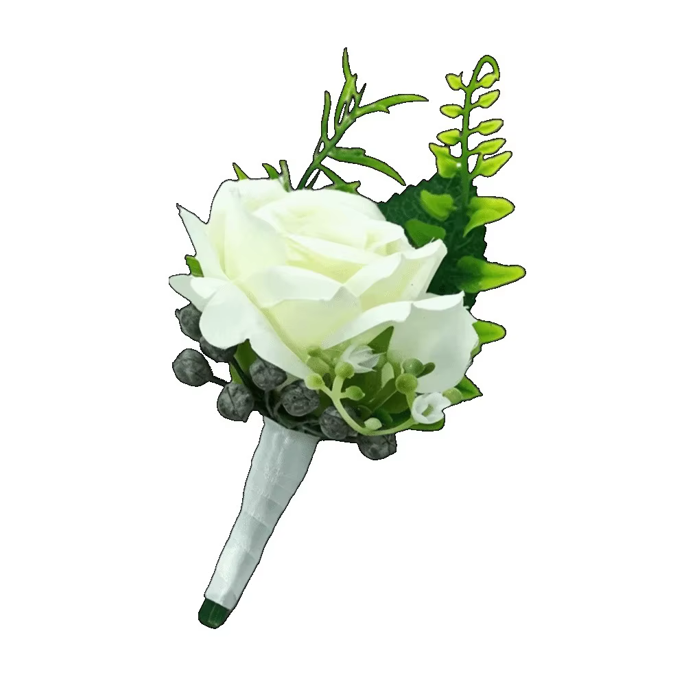 Élégantes fleurs artificielles pour boutonnière de marié et corsage de poignet pour costume de mariage