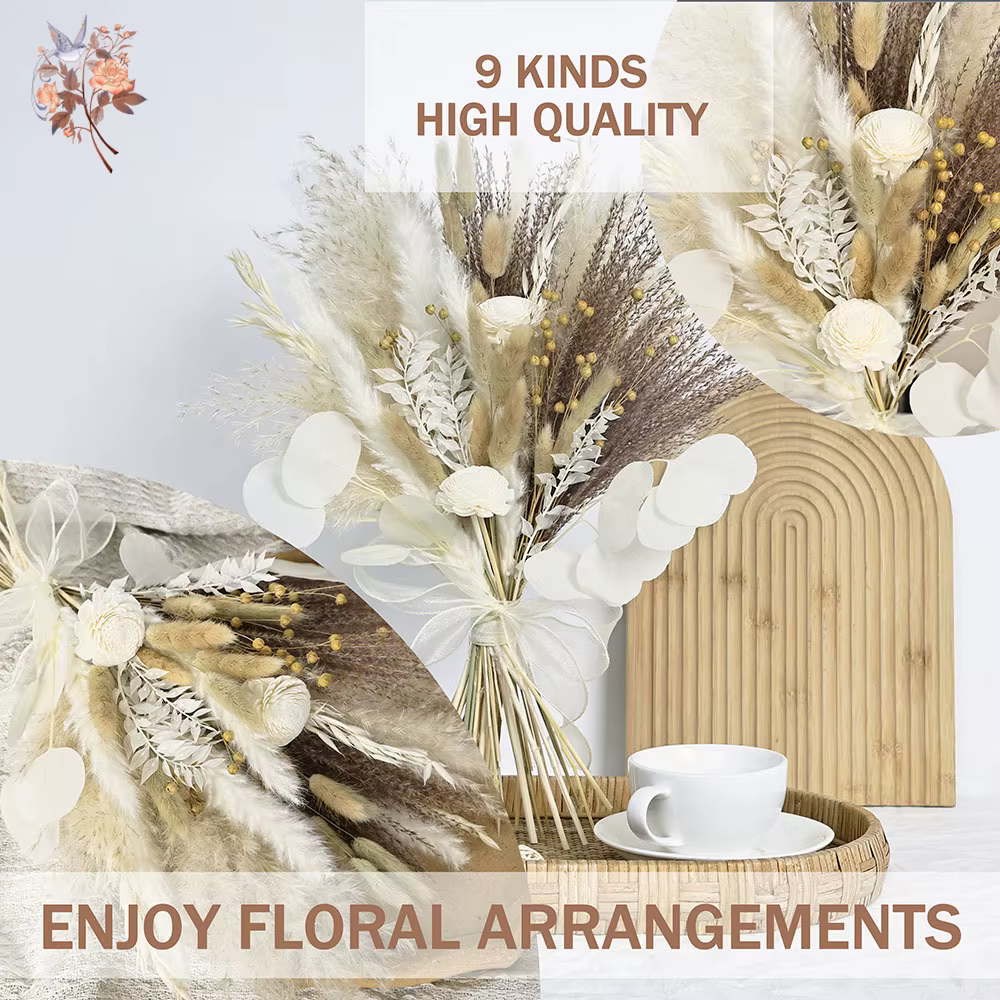 55 pièces nordique Boho maison fleurs séchées décor blanc Pampas herbe Mariage mariée