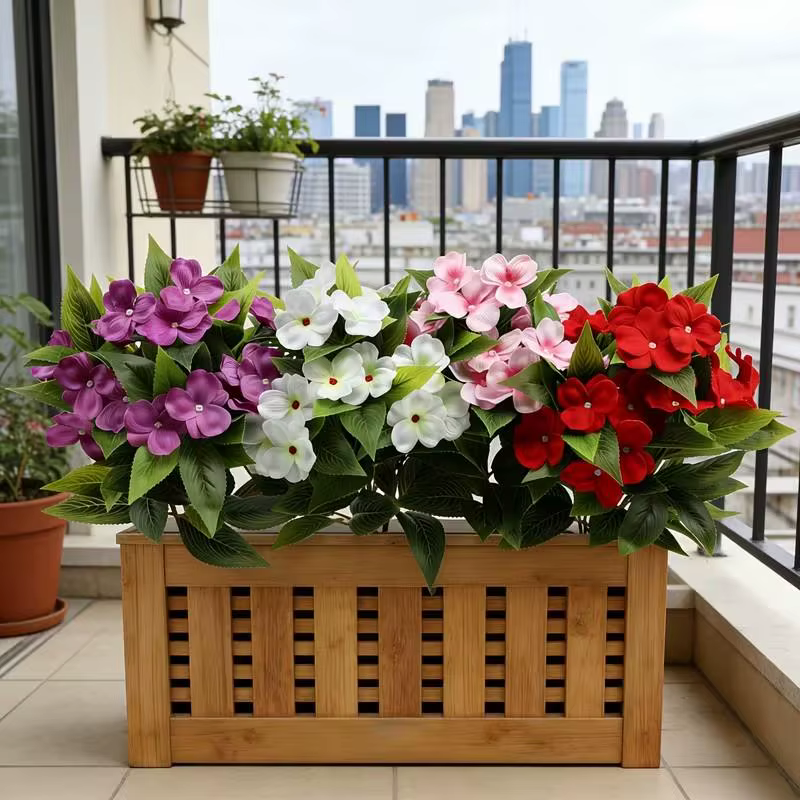 Fleurs artificielles d'impatiens résistantes aux UV
