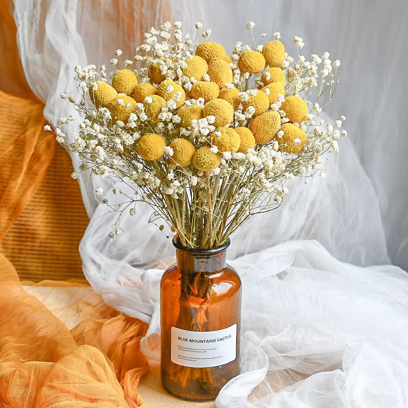 Bouquet de fleurs sèches en boule dorée