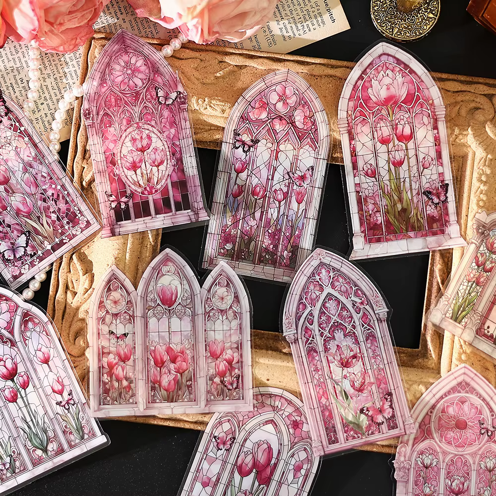JIANQI 10 pièces fleurs fenêtre autocollant PET matériaux Collage indésirable Journal bricolage Scrapbooking fournitures esthétique décor autocollant