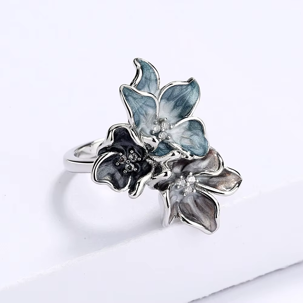 Bague en argent 925 pour femmes, anneau à fleurs Simple, couleur claire, bijoux époxy, émail fait à la main, bague de mariage pour femmes