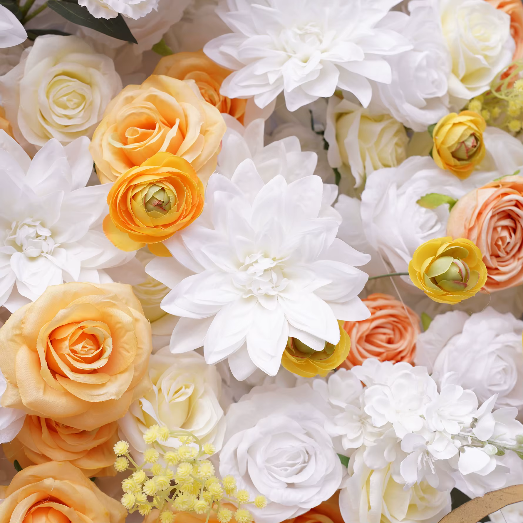 Rideau mural de fleurs artificielles Angela Flower A9077 Jaune Blanc 5D