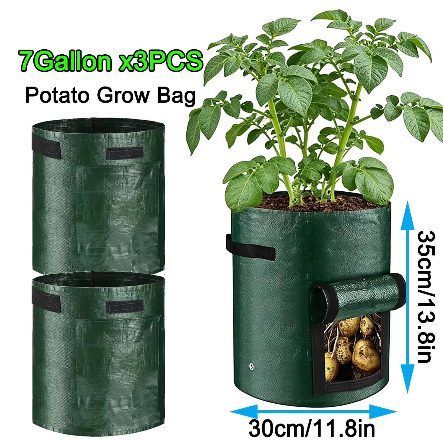 Lot de 2 sacs de plantation pour pommes de terre vertes avec poignées et couvercles