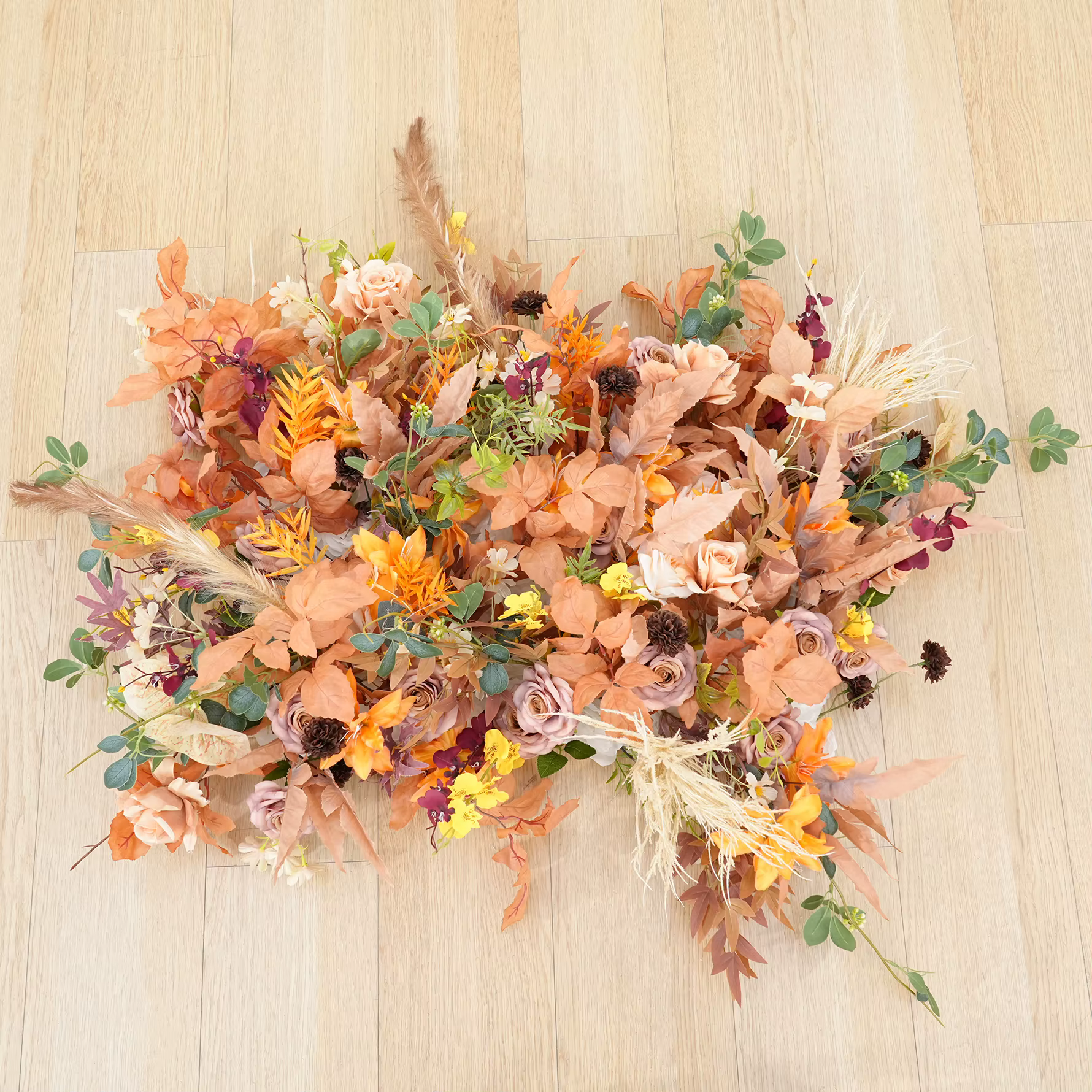 A8988 automne Orange Pampas herbe tissu Base Arrangement floral mariage toile de fond corne arc décor événement allée