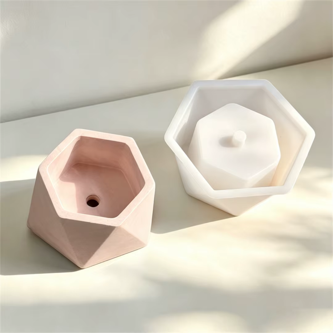Moule en silicone pour pot de succulentes hexagonal rond en béton, pot de fleurs en ciment, pot à pierre aromatique en plâtre, décoration d'intérieur en plâtre