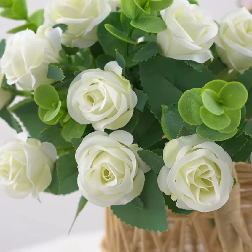 Fleurs artificielles Vase Décoration De La Maison En Plein Air Jardin Festival Eucalyptus Feuilles Fausses Plantes Fête De Mariage Soie Roses Bouquet