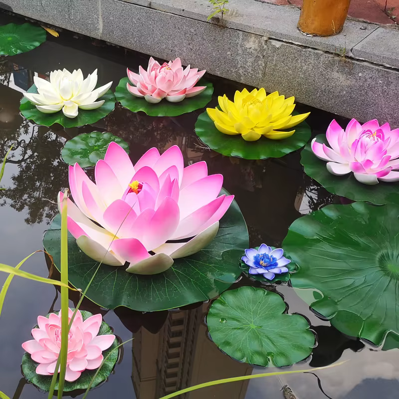Lotus artificiel 3 fleurs et 3 feuilles