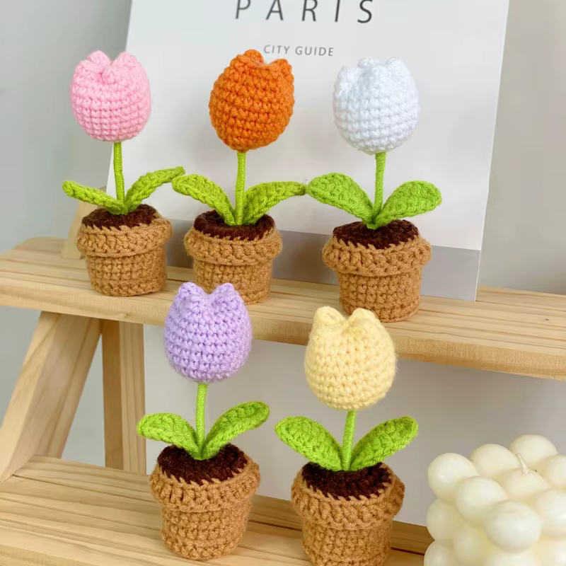Garniture au Crochet Tuilp Rose Daisy tournesol en pot tricoté fleur bureau décoration mariage saint valentin cadeau pour les invités 2026