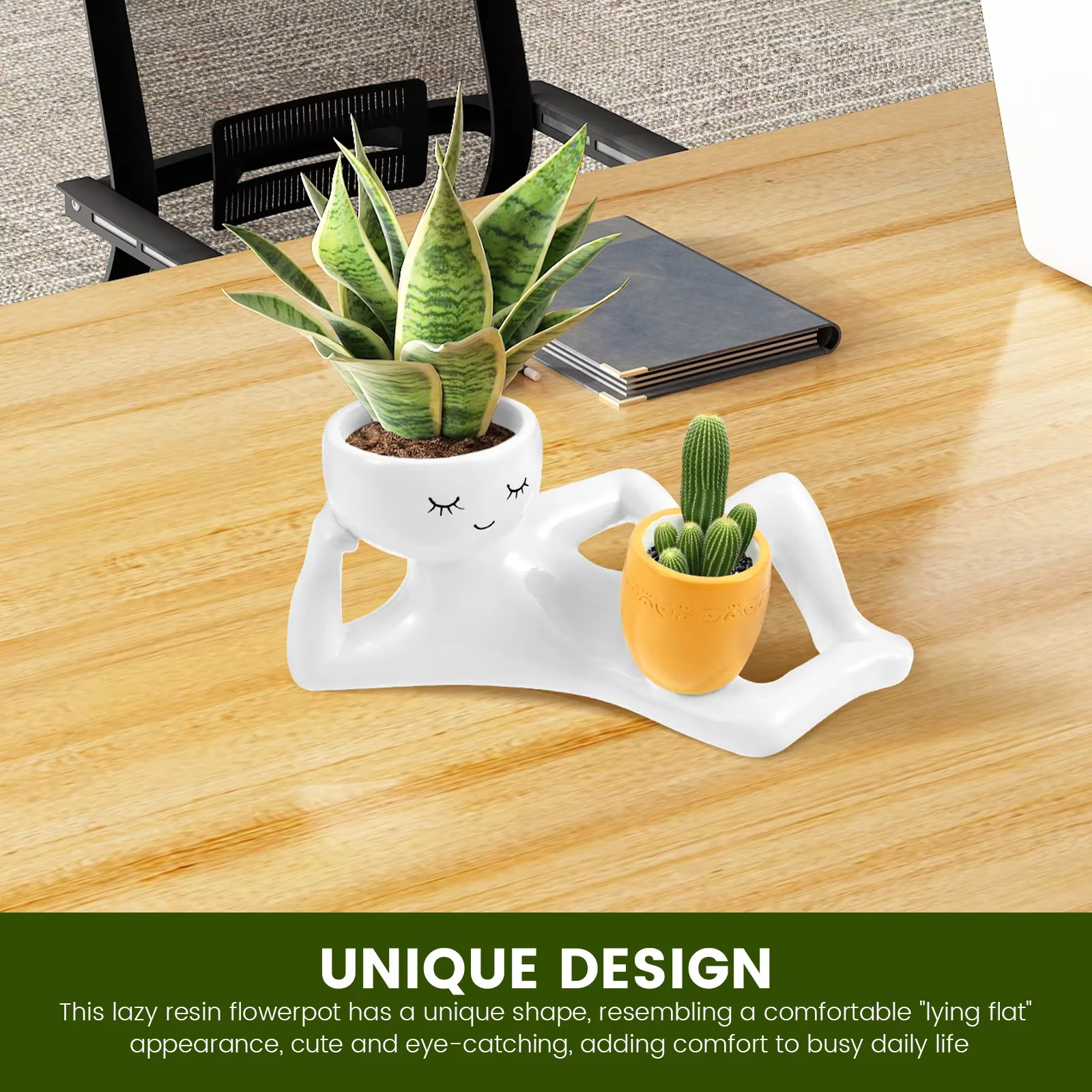 Pot de fleurs en résine amusant pour plantes succulentes avec trou de drainage, pot de fleurs de bureau, vase pour plantes vertes, décoration pour la maison et le bureau