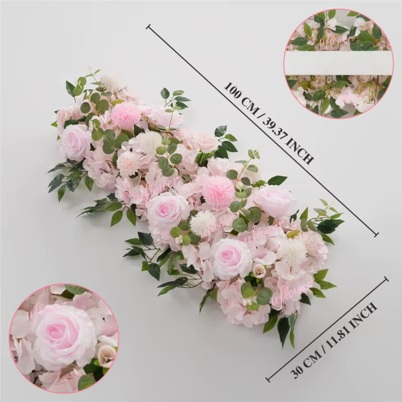 100x30CM Uflower Guirlande de fleurs artificielles roses blanches et verdure