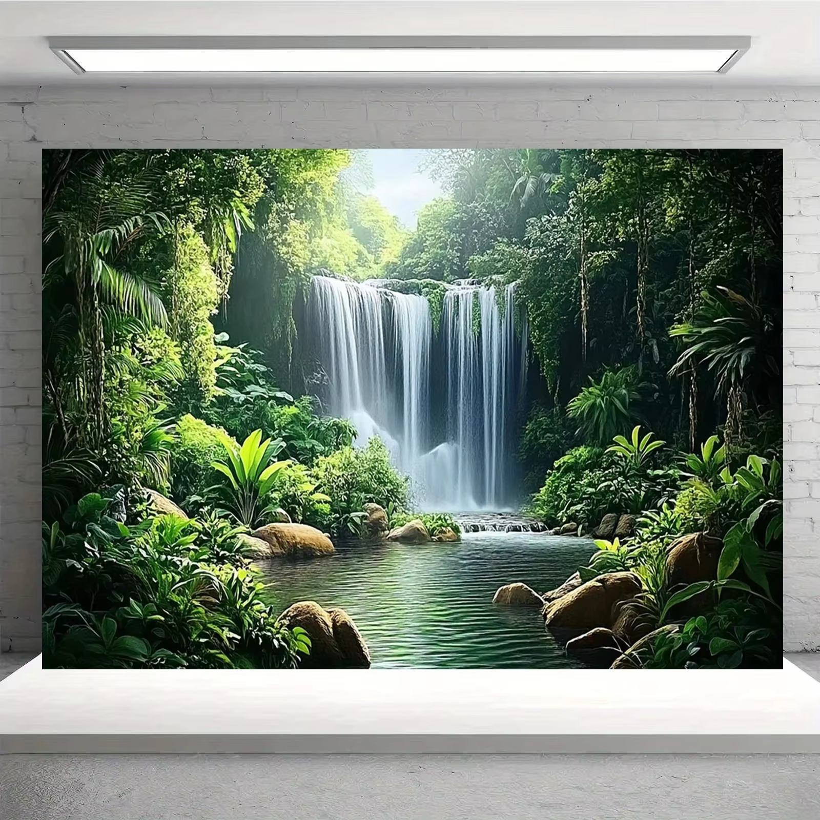 1 fond de cascade de jungle brumeux - Fête en polyester