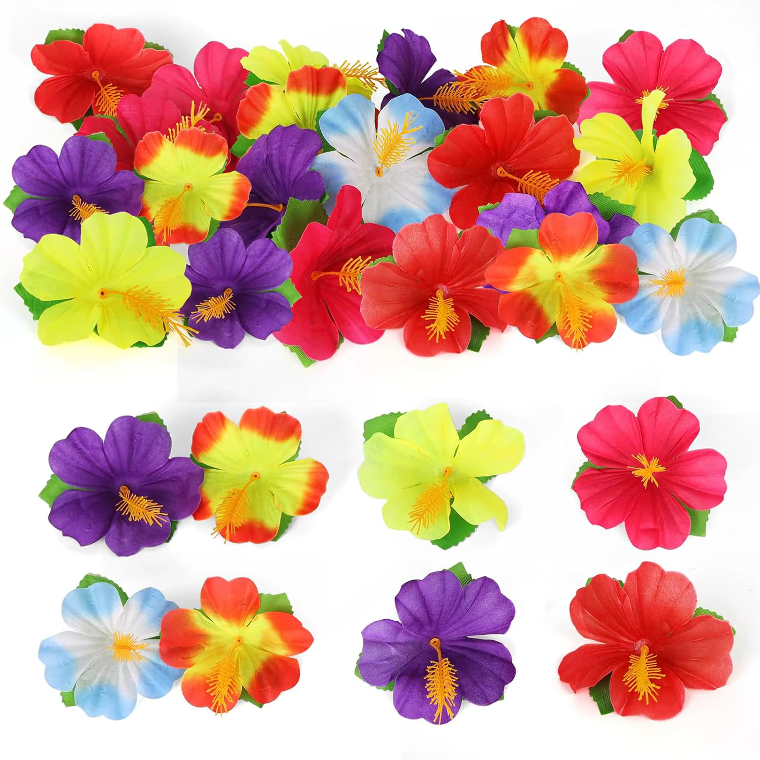 Fleurs d'hibiscus artificielles en soie, fausses fleurs pour décoration de fête hawaïenne, mariage tropical d'été, plage, anniversaire, fournitures pour couronnes DIY