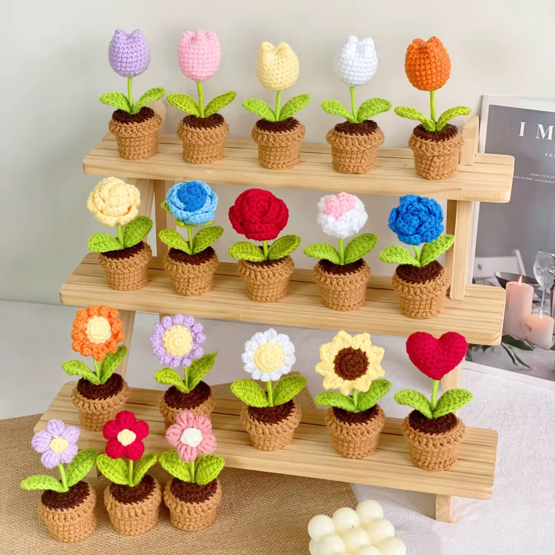 Garniture au Crochet Tuilp Rose Daisy tournesol en pot tricoté fleur bureau décoration mariage saint valentin cadeau pour les invités 2026