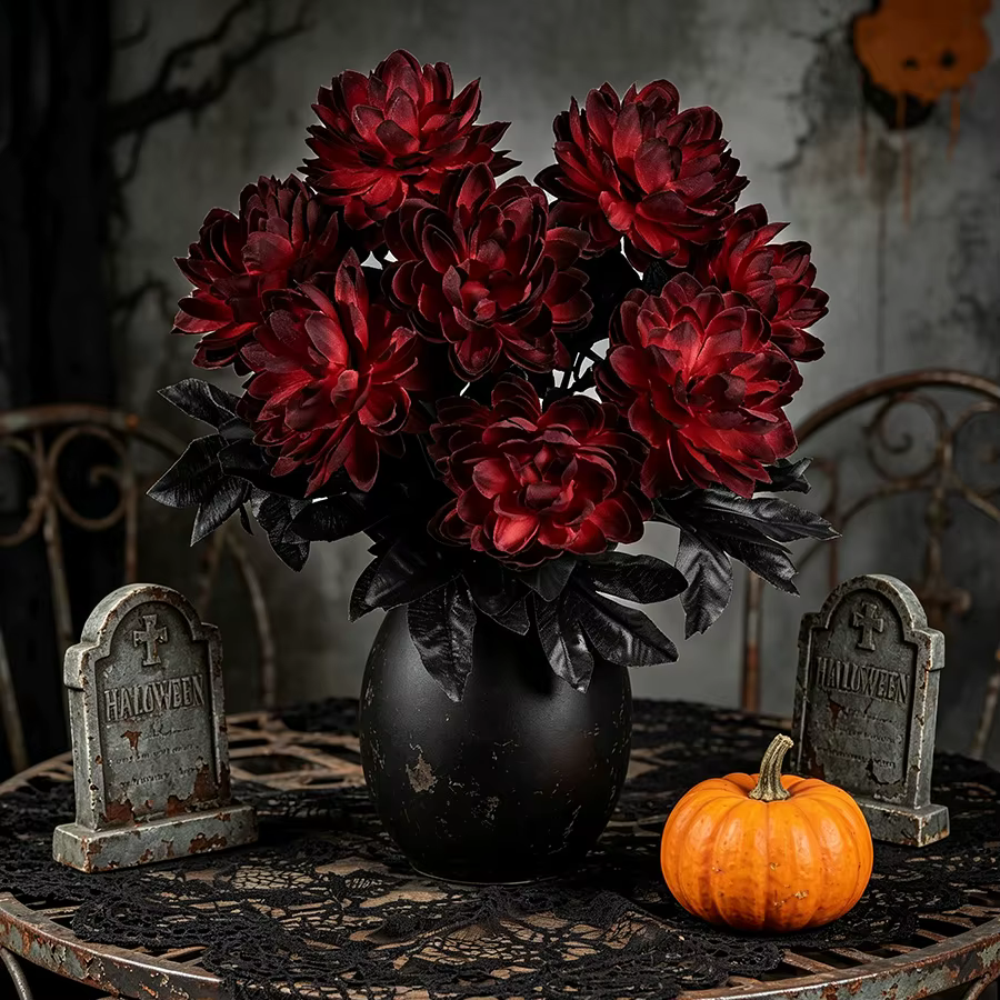 5/10 pièces de fleurs artificielles Dahlia Bourgogne noires