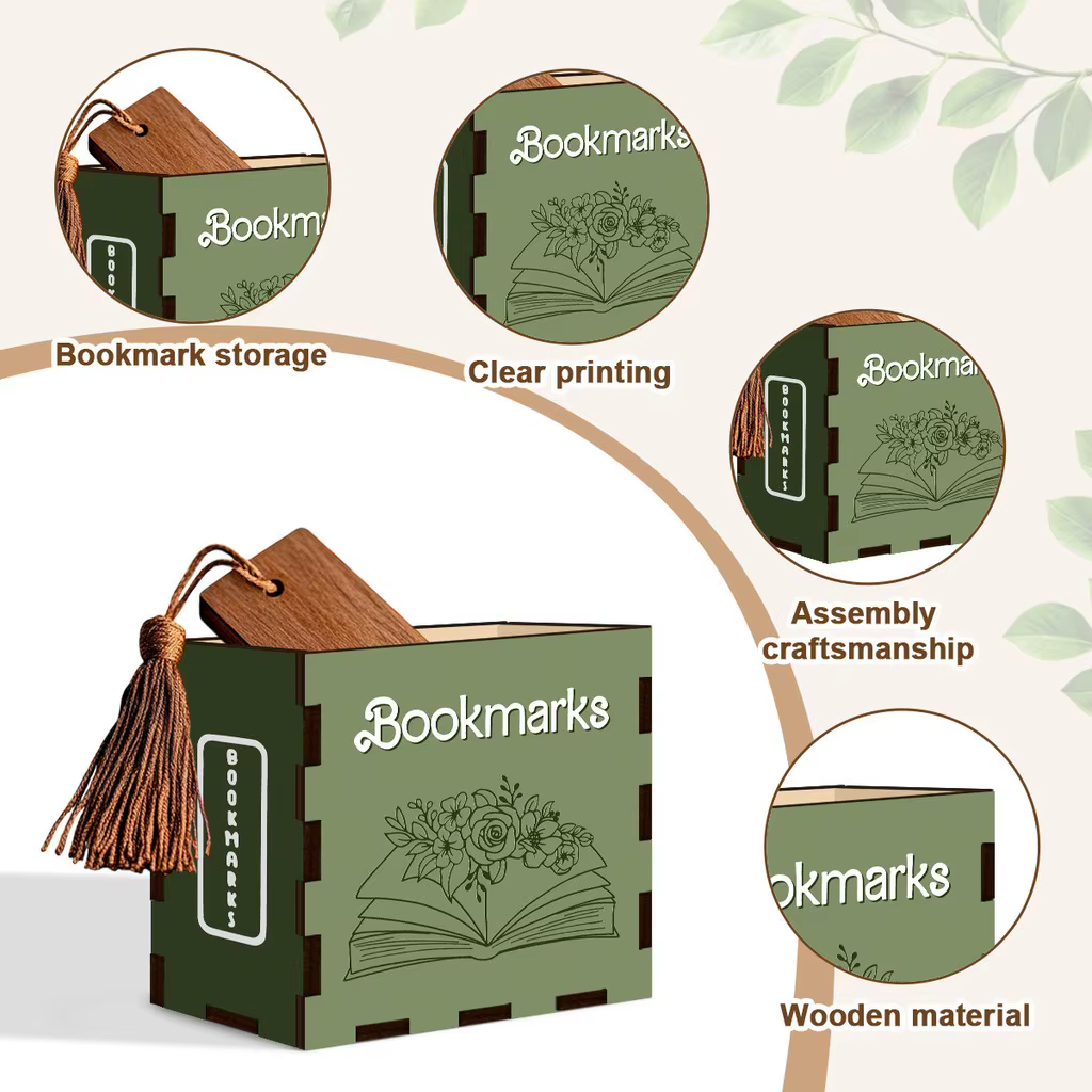 Porte-marque-pages en bois en forme de livre, boîte de rangement de bureau, accessoire littéraire, décoration intérieure, fournitures de bureau, cadeau pour les amoureux des livres