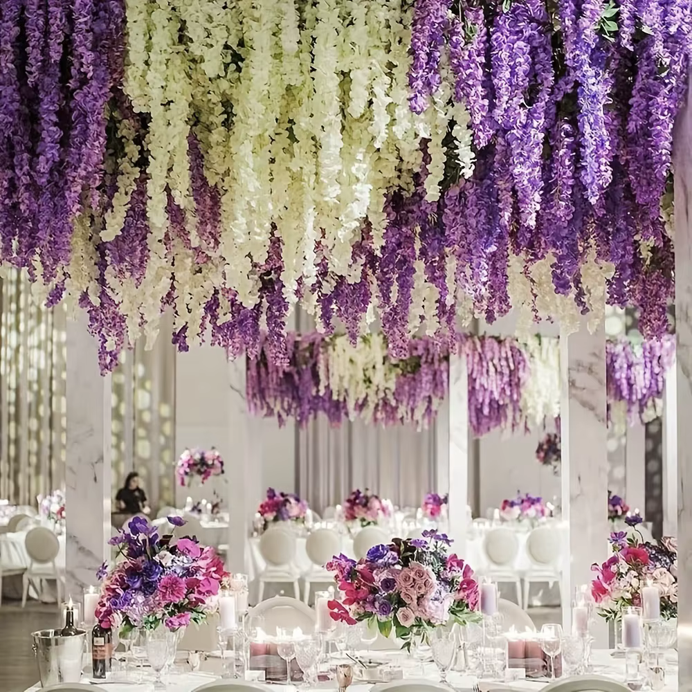 Guirlande de fausses fleurs de glycine artificielles suspendues