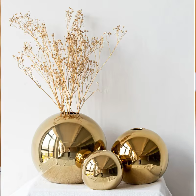 Vase à fleurs en céramique doré électroplaqué