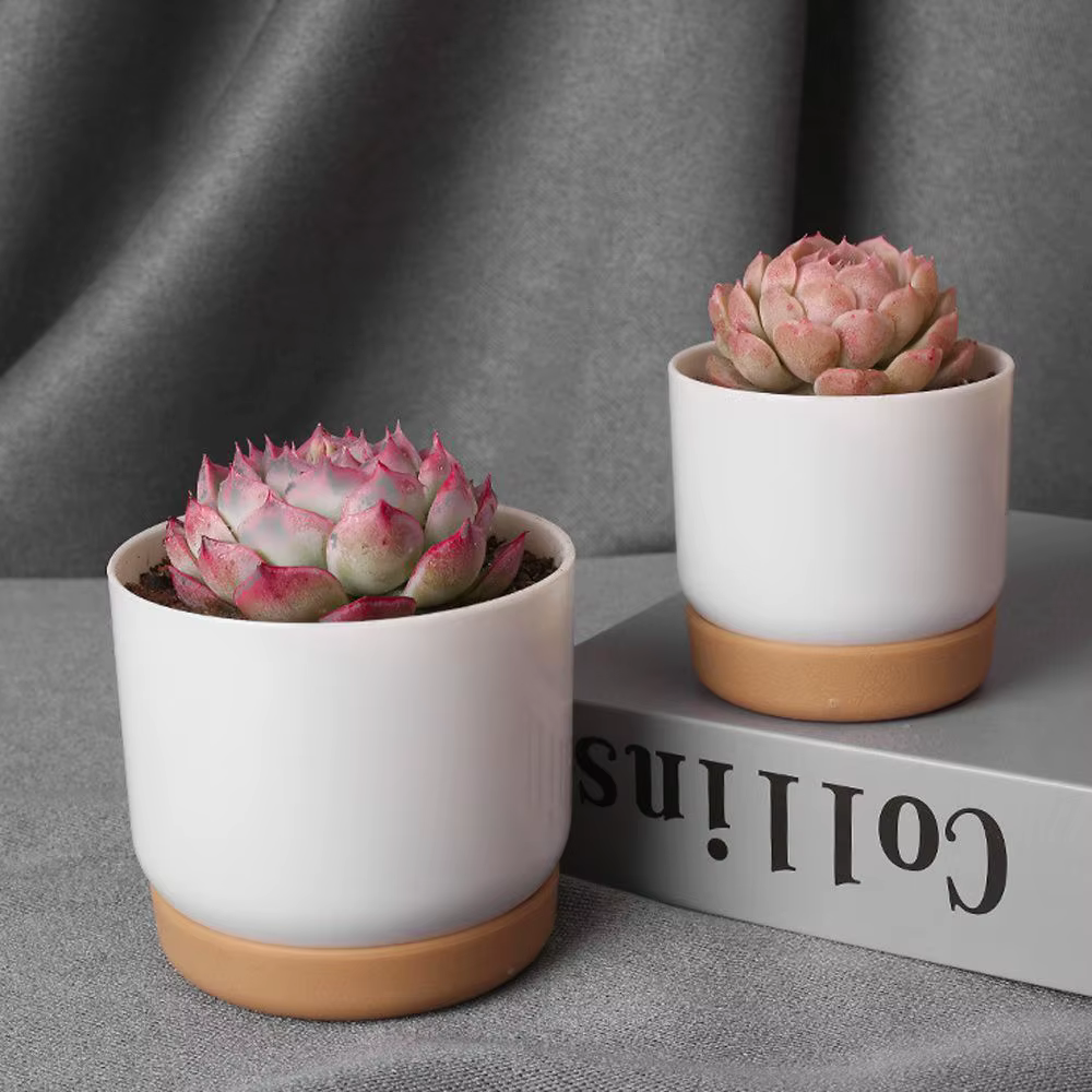 Pot de fleurs rond en Imitation céramique blanche