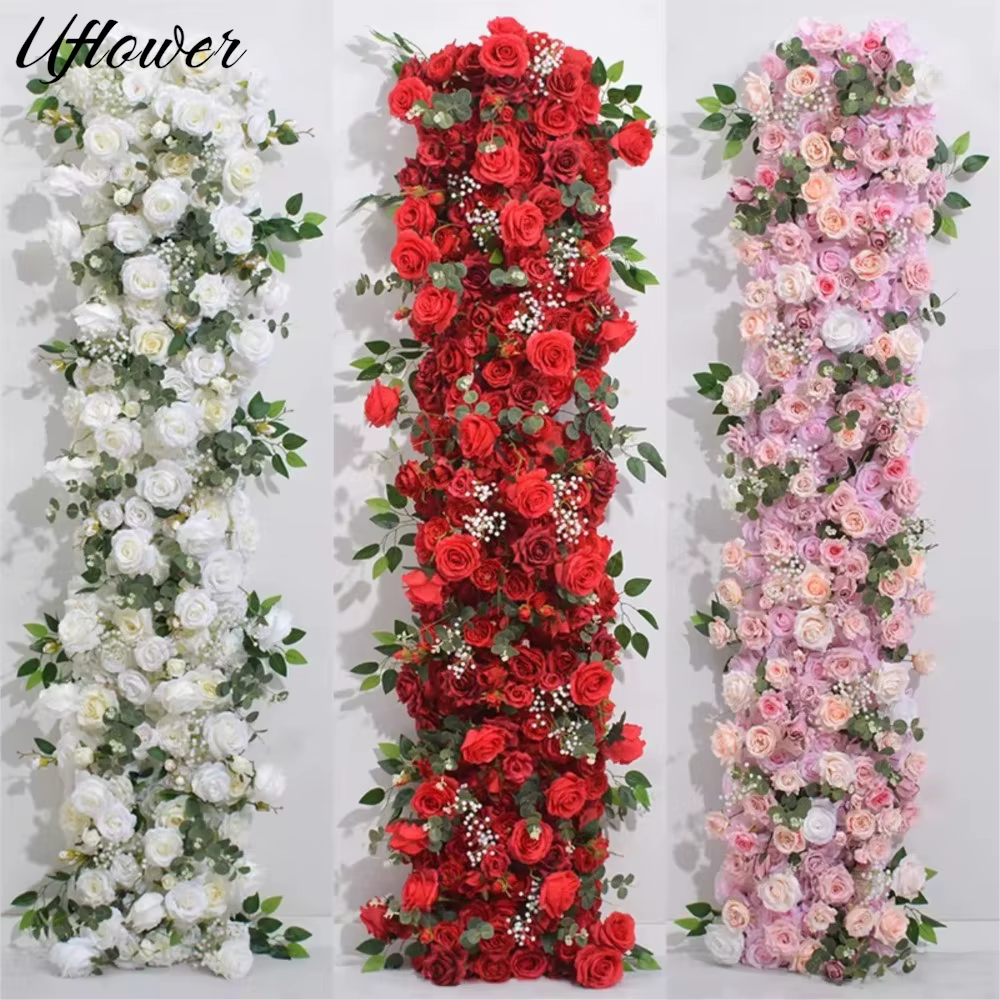 Uflower 1/2m blanc rouge Rose vert feuille chemin de Table canapé sol Arrangement floral mariage toile de fond décor fleur rangée événement accessoires
