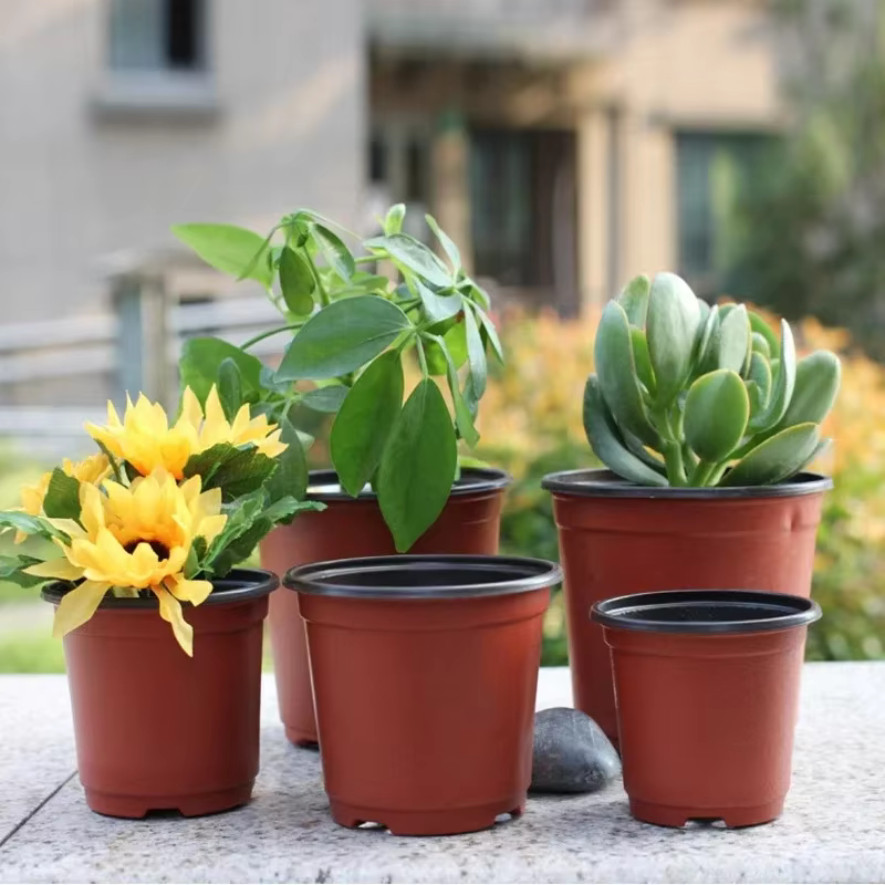 Pots de fleurs en plastique