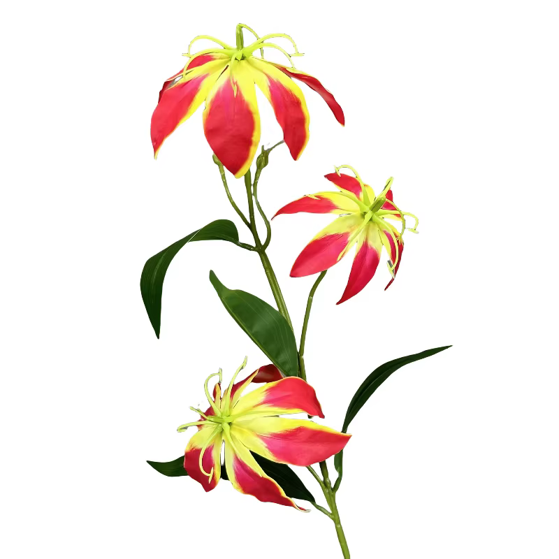 Fleurs artificielles 3 têtes PU flamme lys Branches centre commercial décoration Simulation fleur jaune Lily café décoratif