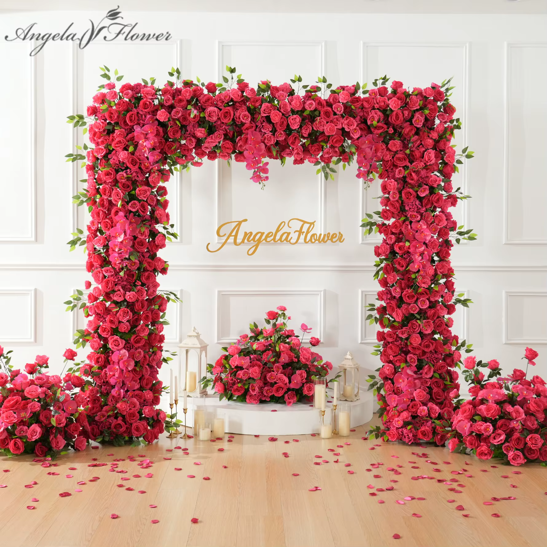 Angela fleur A9035 rouge Rose chêne feuille
