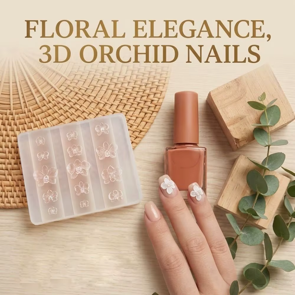 Modèle de sculpture pour nail art en silicone, motif floral, réutilisable, moule 3D Phalaenopsis, design d'orchidée papillon, modèle de sculpture