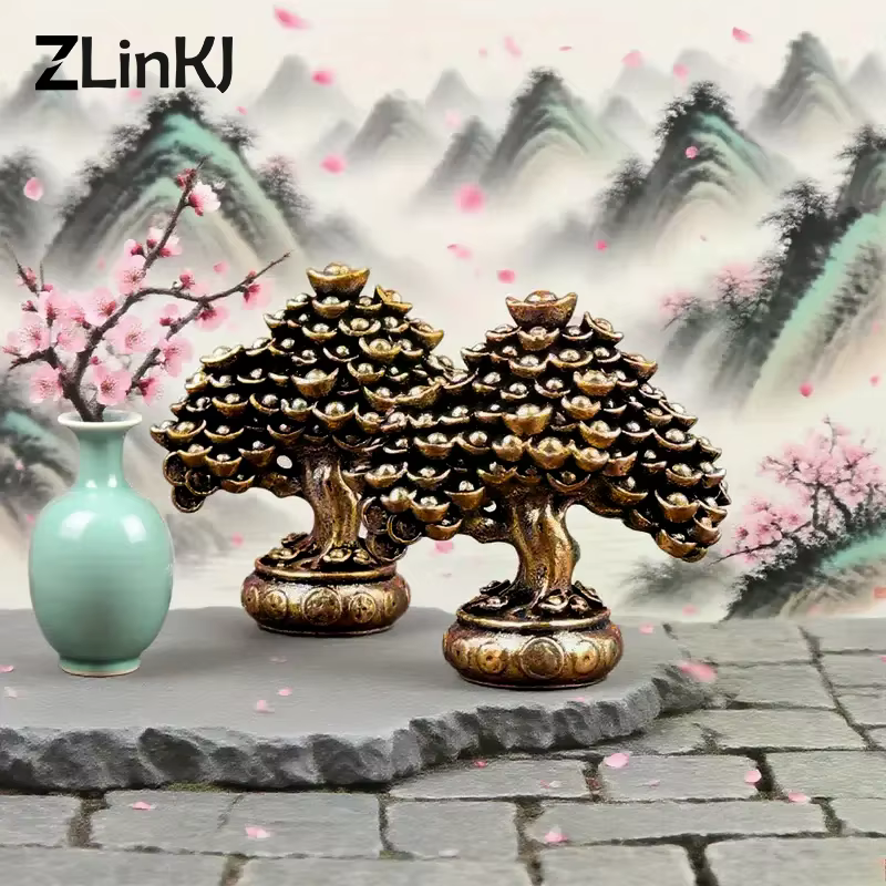 Figurines Feng Shui d'arbre de richesse chinoise en laiton
