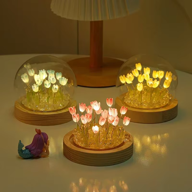 Veilleuse LED en forme de fleur de tulipe artificielle faite à la main