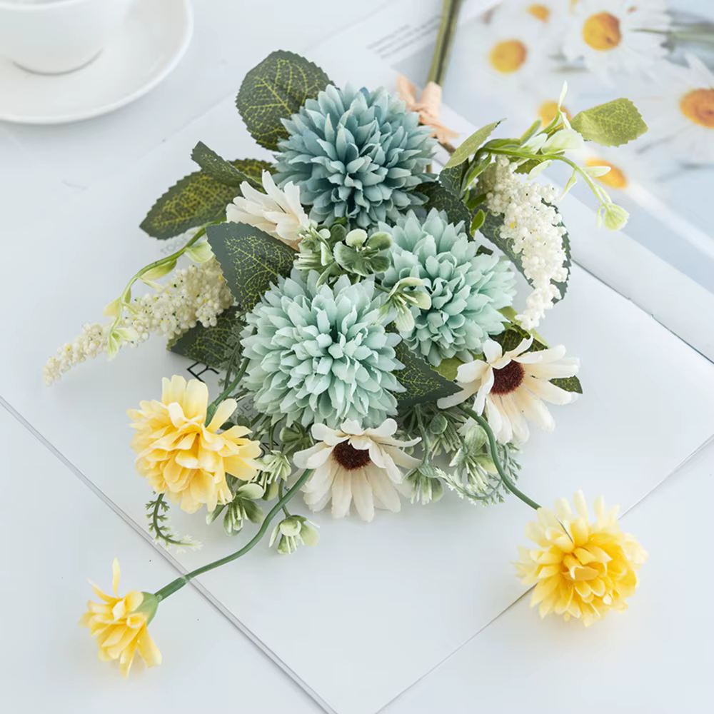 Fleurs artificielles en soie bulbeuse chrysanthème bulle festival couronnes mariage nuptiale Bouque maison chambre jardin décoration bricolage cadeau