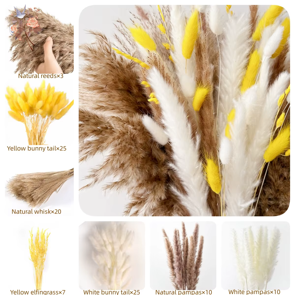 Bouquet de Pampas jaunes à fleurs sèches naturelles