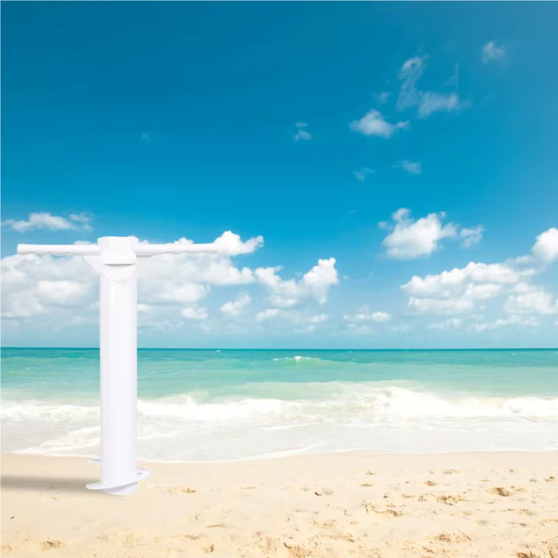 Support et porte-parasol de plage avec ancre spirale pour le sol, accessoire de voyage extérieur avec inserts à crochet pour équipement de plage