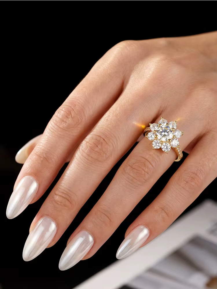 Bague tournesol en diamant Moissanite rond 1CT, adaptée aux femmes, en argent Sterling 925 véritable, bijoux fins de haute qualité