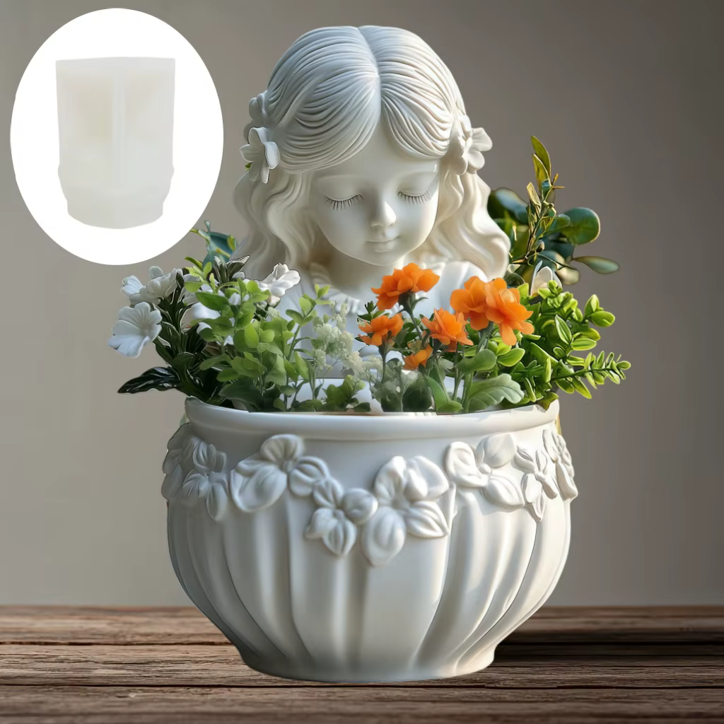 Ange fille plante succulente pot de fleurs résine silicone moule belle déesse boîte de rangement béton