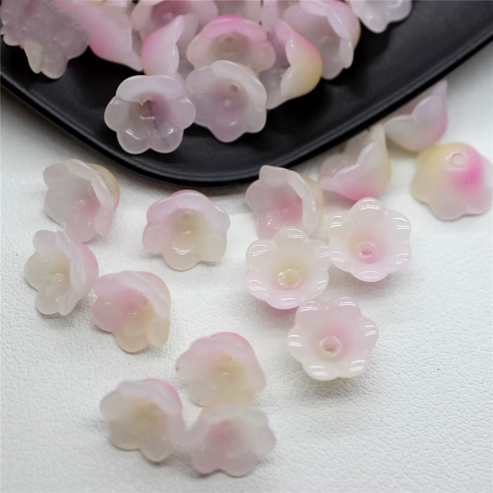 30 pièces/lot de perles colorées en forme de fleur de trompette, perles en verre pour la fabrication de bijoux, épingle à cheveux, accessoires de bricolage faits à la main